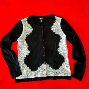 Alfani black sweater with white lace size small